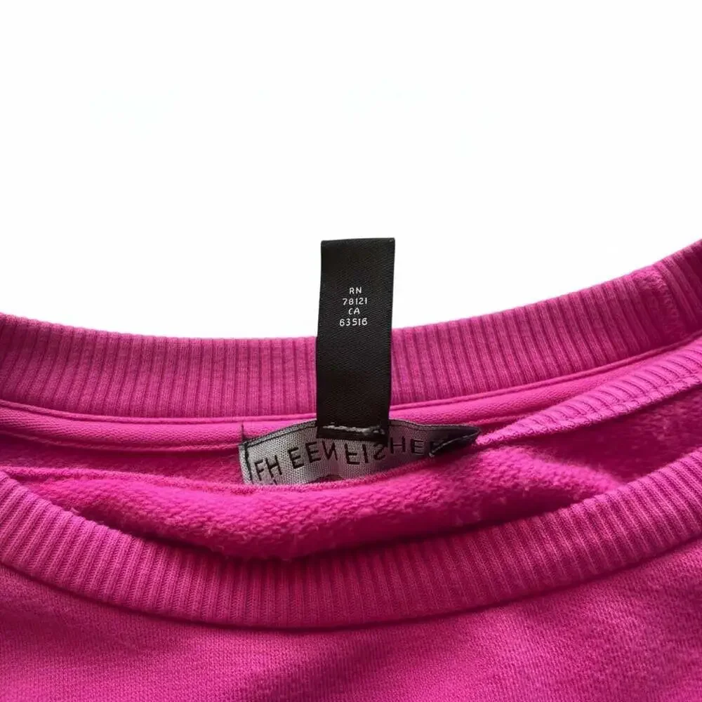 Eileen Fisher Magenta Boxy Pullover Top Large TENCEL Lyocell Crew Neck